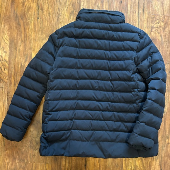 Zara Women’s Size Large Insulated Down Jacket Dark Blue With Packable Hood - Picture 10 of 11